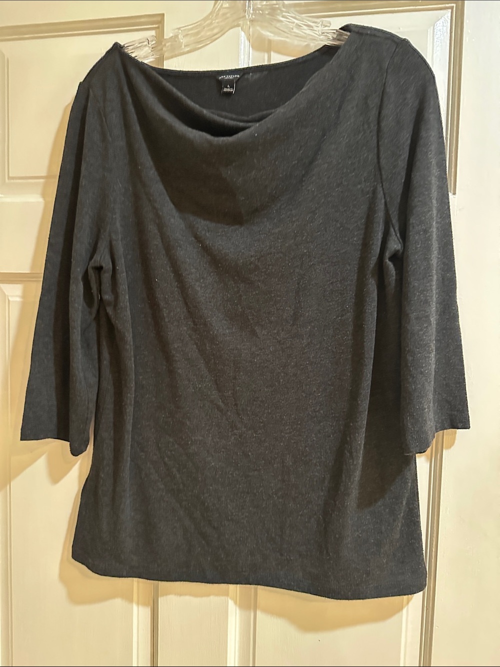Ann Taylor Charcoal Draped Neck 3/4 Sleeve Top